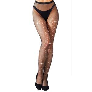 2 Pairs Women Rhinestone Fishnet Sexy Stockings High Waist Mesh Tights Pantyhose